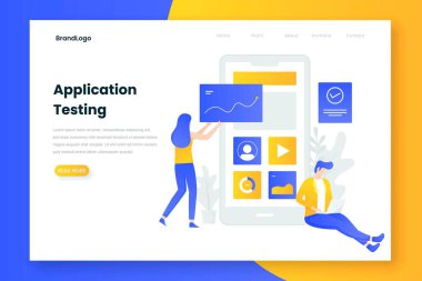 İnsanlar uygulama illüstrasyon konseptini test ediyorlar. Web siteleri, iniş sayfaları, mobil uygulamalar, posterler ve afişler için resim.