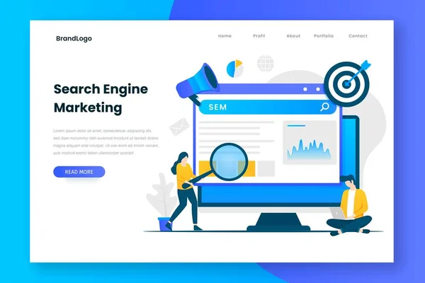 Arama Motoru Pazarlama Illüstrasyon Web Sayfası Web Siteleri Iniş Sayfaları — Stok Vektör