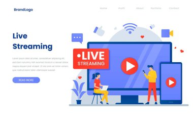 Canlı yayın illüstrasyon iniş sayfası. Web siteleri, iniş sayfaları, mobil uygulamalar, posterler ve afişler için resim.