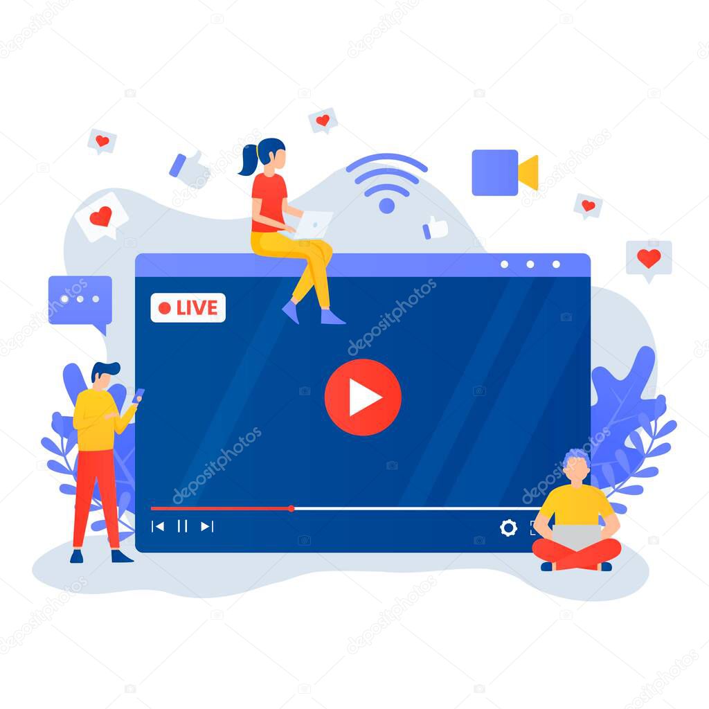 Live streaming flat illustration concept design. Illustration for websites, landing pages, mobile applications, posters and banners.