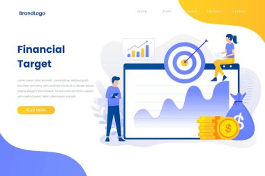 Site için finansal hedef düz çizim konsepti. Web siteleri, iniş sayfaları, mobil uygulamalar, posterler ve afişler için resim.