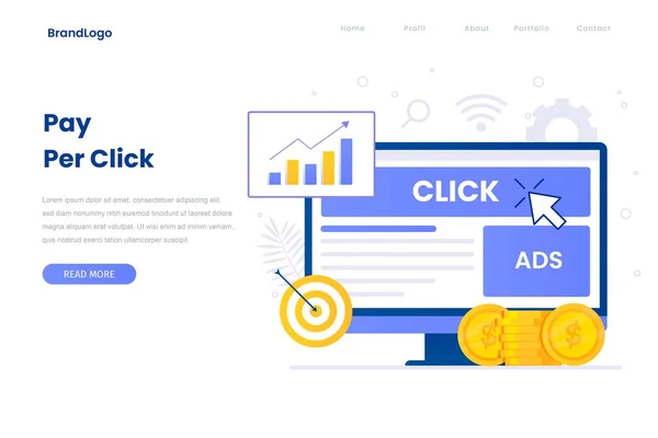 Pay Click Concetto Illustrazione Piatta Sito Illustrazione Siti Web Pagine — Vettoriale Stock