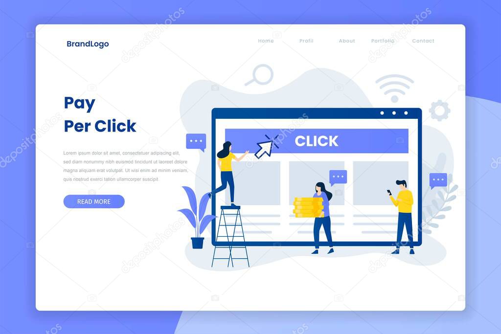 Pay per click illustration for landing page. Illustration for websites, landing pages, mobile applications, posters and banners.
