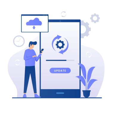Yazılım güncelleme illüstrasyon kavramı. Web siteleri, iniş sayfaları, mobil uygulamalar, posterler ve afişler için resim.