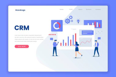 CRM çözelti illüstrasyon iniş sayfası. Web siteleri, iniş sayfaları, mobil uygulamalar, posterler ve afişler için resim.