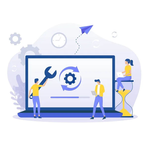 Modern düz sistem güncelleme illüstrasyonu. Web siteleri, iniş sayfaları, mobil uygulamalar, posterler ve afişler için resim.