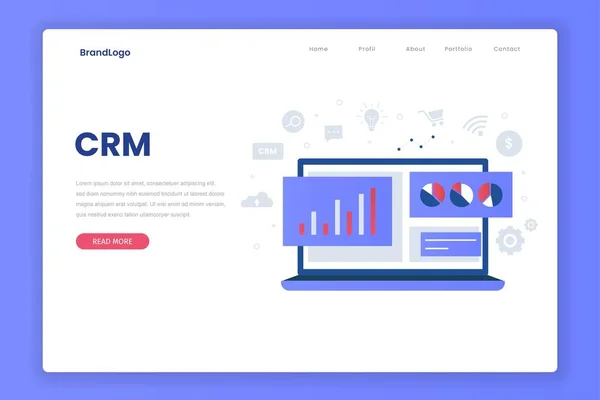 Platte Ontwerp Customer Relationship Management Landing Page Illustratie Voor Websites — Stockvector