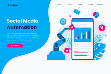Sosyal medya otomasyon iniş sayfası. Web siteleri, iniş sayfaları, mobil uygulamalar, posterler ve afişler için resim.