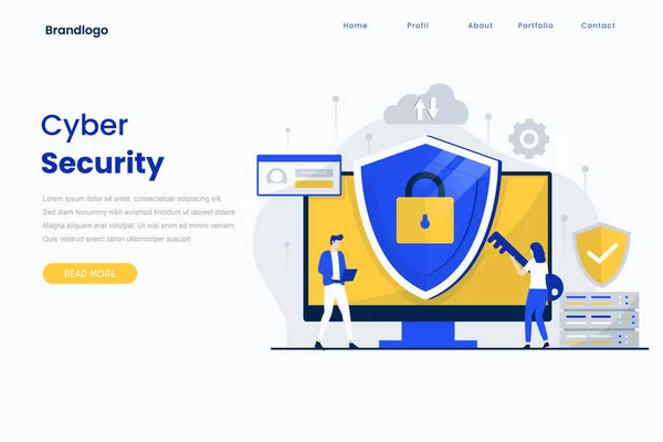 Cyber Security Page Vector Template Ілюстрація Веб Сайтів Посадкових Сторінок — стоковий вектор