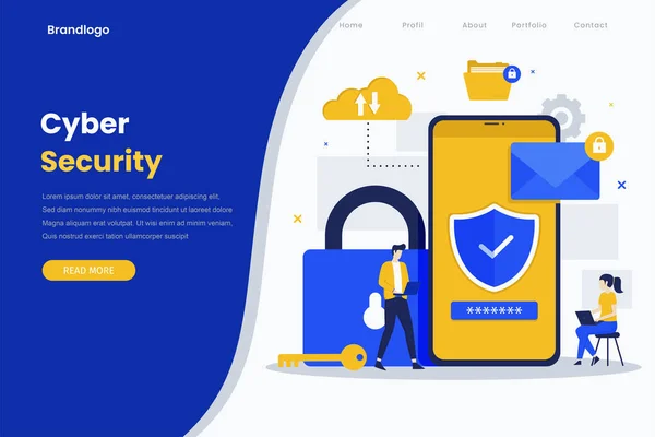 Cyber Sicherheit Moderne Flache Illustration Landing Page Illustration Für Webseiten — Stockvektor