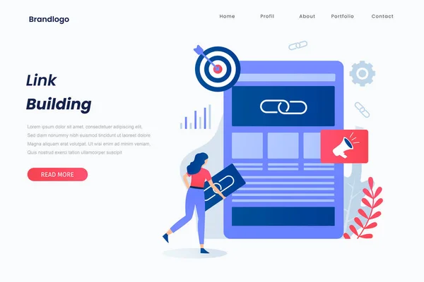 Link Building Landing Page Concept Inglês Ilustração Para Sites Landing —  Vetores de Stock