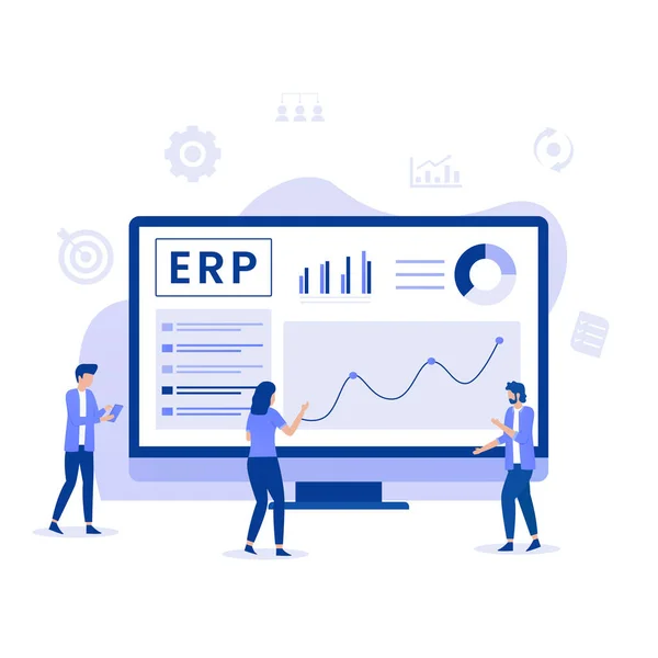 ERP Enterprise kaynak planlama konsepti, verimlilik ve şirket geliştirme. Web siteleri, iniş sayfaları, mobil uygulamalar, posterler ve afişler için resim.
