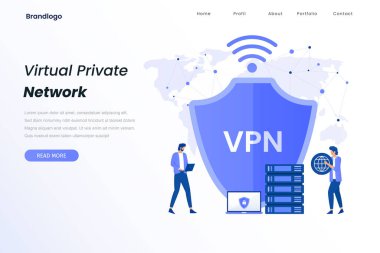 VPN servis illüstrasyon iniş sayfası. Web siteleri, iniş sayfaları, mobil uygulamalar, posterler ve afişler için çizimler.