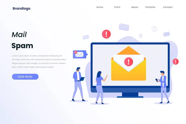 Mail Spam Illustratie Concept Landing Page Illustratie Voor Websites Landingspagina — Stockvector