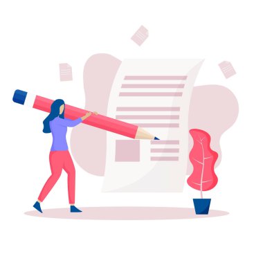 Makale yazma kavramı. Web siteleri, iniş sayfaları, mobil uygulamalar, posterler ve afişler için çizimler.