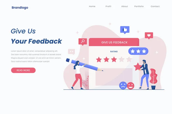 Customer Feedback Landing Page Concept Online Customers Opinion Rating Review — Stock Vector