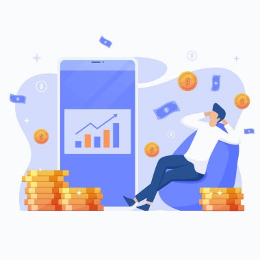 Pasif gelirin düz çizimi. Bu tasarım web siteleri, iniş sayfaları, UI, mobil uygulamalar, posterler, afişler için kullanılabilir