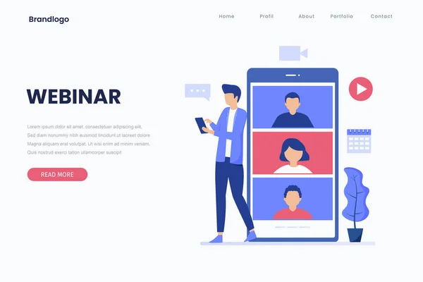 비디오 콘퍼런스 페이지 사이트 페이지 모바일 애플리케이션 포스터 플래카드를 — 스톡 벡터