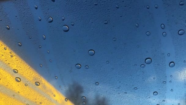 Vista Próxima Água Detergente Pára Brisas Pára Brisas Carro Dia — Vídeo de Stock