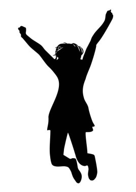 Beyaz bir arka plan üzerinde genç neşeli kız siyah siluet 