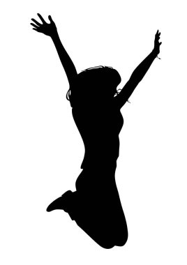 Beyaz bir arka plan üzerinde genç bir neşeli kız siyah bir siluet