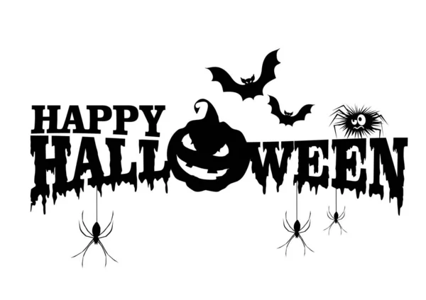 Örümcek, yarasalar ve kötü pumpki ile mutlu Cadılar Bayramı Harfleri — Stok Vektör