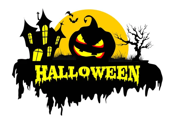 L'inscription fond heureux Halloween avec gri lune jaune — Image vectorielle
