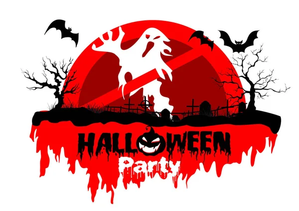 Signature Halloween Party op rode maan achtergrond met sombere tr — Stockvector