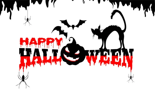 Firma felice Halloween su sfondo bianco con gocce, pompa — Vettoriale Stock