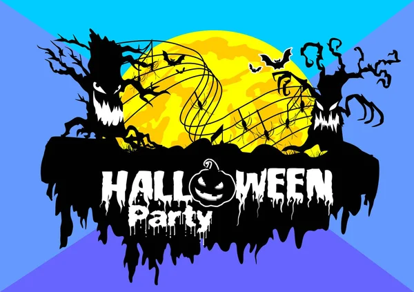 Ürkütücü dancin ile mavi arka plan üzerinde İmza Halloween parti — Stok Vektör