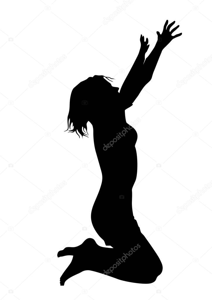 Silhouette of   a lonely woman kneeling on the floor and asking 