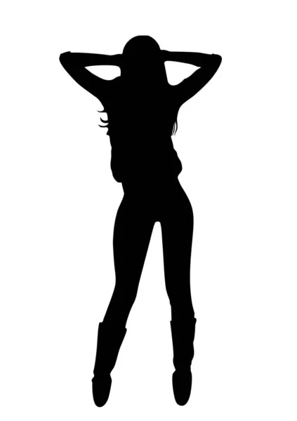 Черный силуэт стройная молодая девушка, которая позирует красиво — стоковый вектор