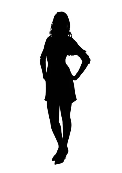 Svart siluett av en smal ung företag flicka i klänning th — Stock vektor
