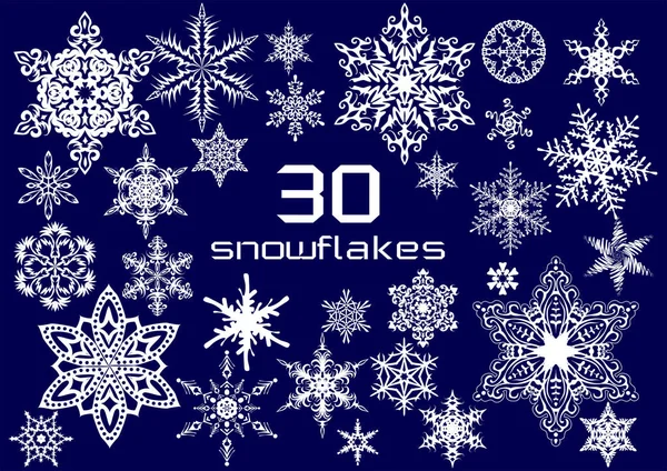 Large  set of unique white snowflakes in the form of icons — ストックベクタ