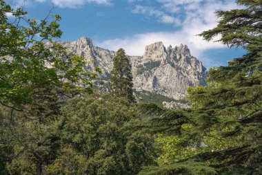 Ünlü AI Petri dağ Crimea'da, çok sayıda turist tarafından ziyaret edilmiştir. Vorontsov kale dağdan görünümünü