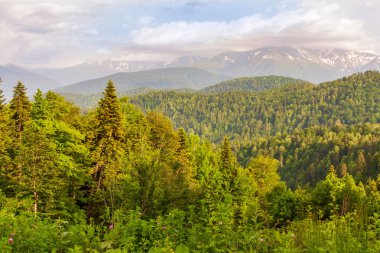 Akşam Kuzey Kafkas Dağları doğal güzel manzara