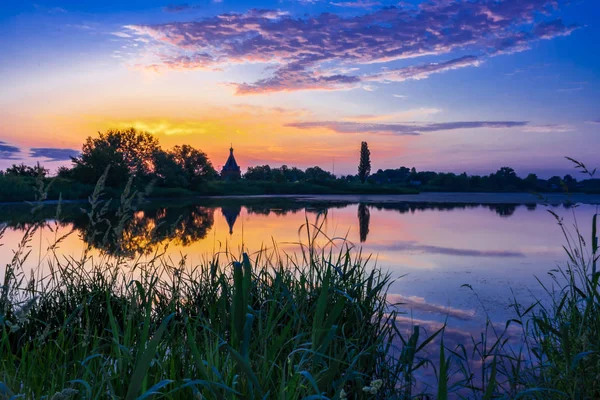 Paisaje Del Lago Tiempo Tranquilo Temprano Mañana Por Noche — Foto de Stock