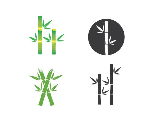 ロゴ アイコン ベクトル用の緑色の葉を持つ竹 — ストックベクタ