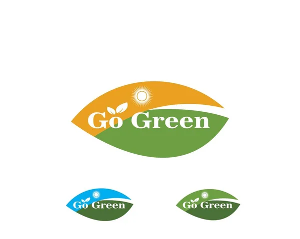 緑の葉生態学の自然要素ベクトルの緑のロゴを行く — ストックベクタ