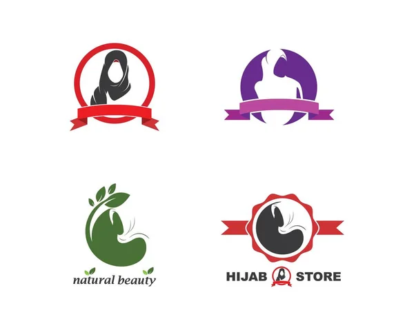 Hijab kvinna logo vektor, kultur av kvinna muslimska mode — Stock vektor