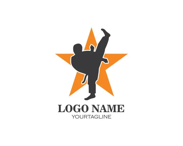 Kárate, plantilla de ilustración de vector de logotipo de patada taekwondo — Vector de stock