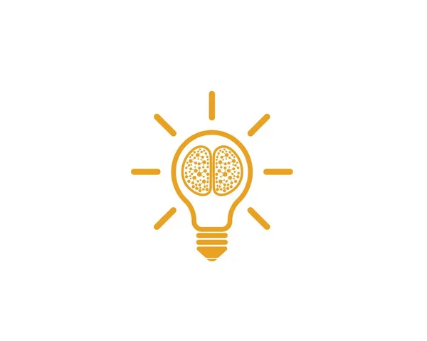 Hersenen met gloeilamp pictogram logo vector van idee en denken — Stockvector