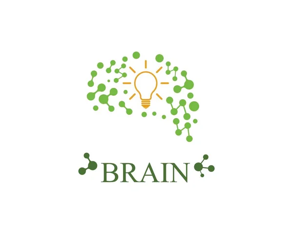 Hersenen met gloeilamp pictogram logo vector van idee en denken — Stockvector