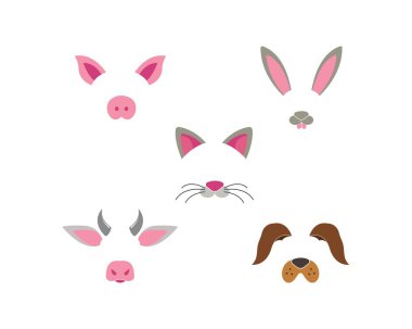 Hayvan suratlı köpek, tavşan,, domuz, kedi elemanları ayarlayın. Vektör illustra
