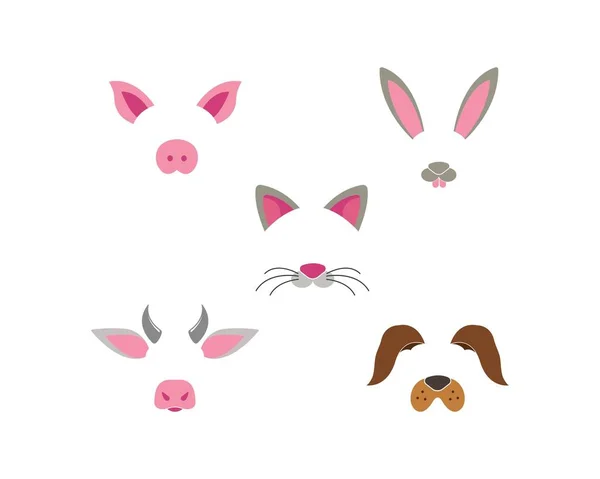 Animal Face dog, kanin, Ko, gris, katt element set. Vektor illustra — Stock vektor