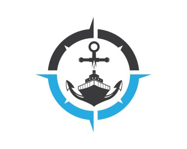 yolcu gemisi Logo Şablon vektör simgesi illüstrasyon pusula ve bir