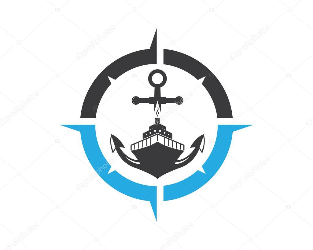 Cruise ship Logo Template vector icon illustration compass and anchor design