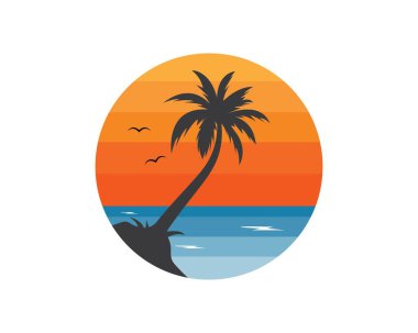 Yaz ve seyahat logosu vektör illüstrasyon palmiye ağacı simgesi