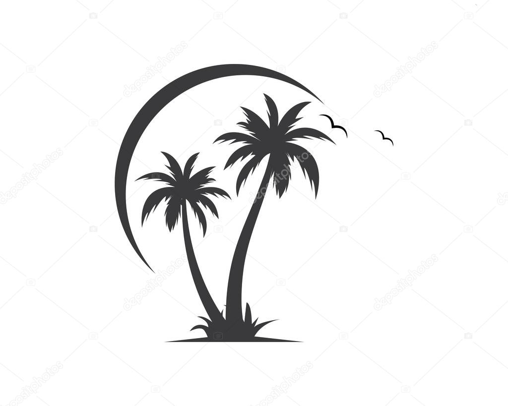 Palm tree icon of summer and travel logo vector illustration design