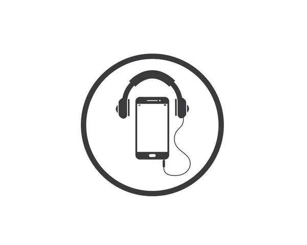 Riprodurre musica in smartphone con icona auricolare illustrazione vect — Vettoriale Stock
